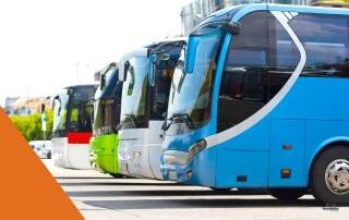 Aantal touringcarbussen naast elkaar.